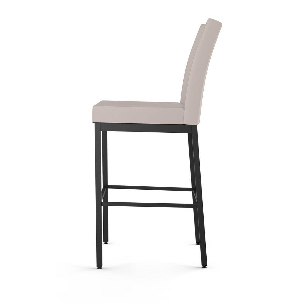 Cream Faux Leather and Black Metal Bar Stool, 30" Height