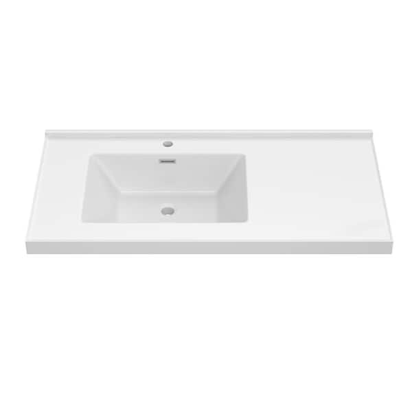 42 in. W x 22 in. D Solid Surface White Integrated Rectangular Left Single Sink Bathroom Vanity Top for 42 in. Cabinet