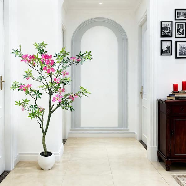 MOVECOM 5FT Artificial Tree, Tall Pink Faux Blossom Plant in Pot