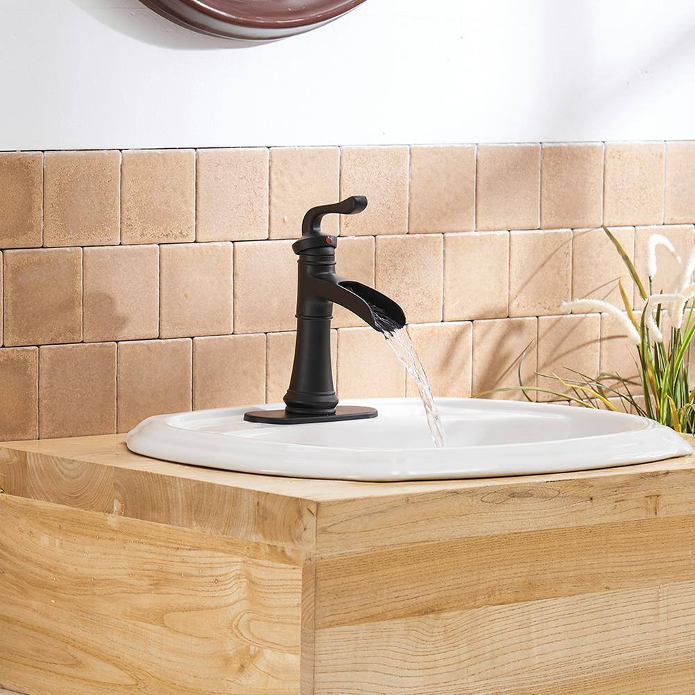 Matte Black Single Handle Brass Bathroom Faucet with Deck Plate