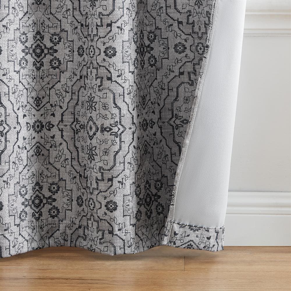 Charcoal Gray Ikat Blackout Grommet Window Curtain Panels, 37" x 63"