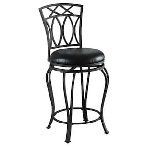 24 in. Elegant Metal Counter Stool with Faux Leather Seat Black