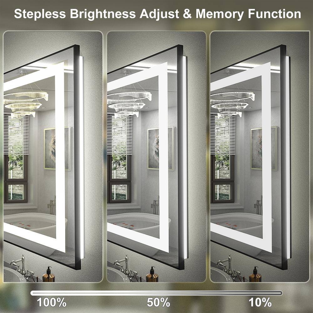 Matte Black LED Lighted Anti-Fog Tempered Glass Vanity Mirror, 60" x 28"