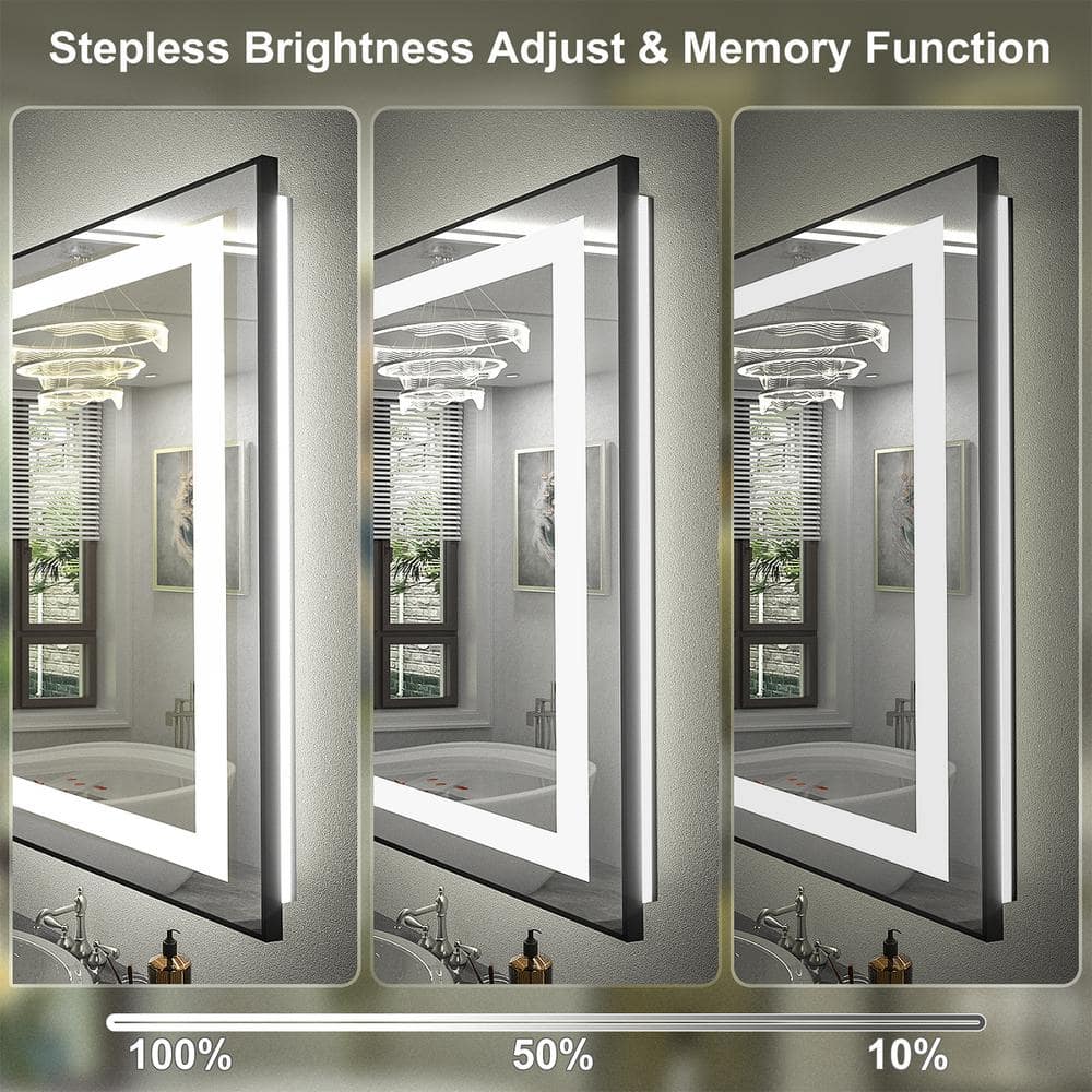 Oversized Black Aluminum LED Lighted Vanity Mirror