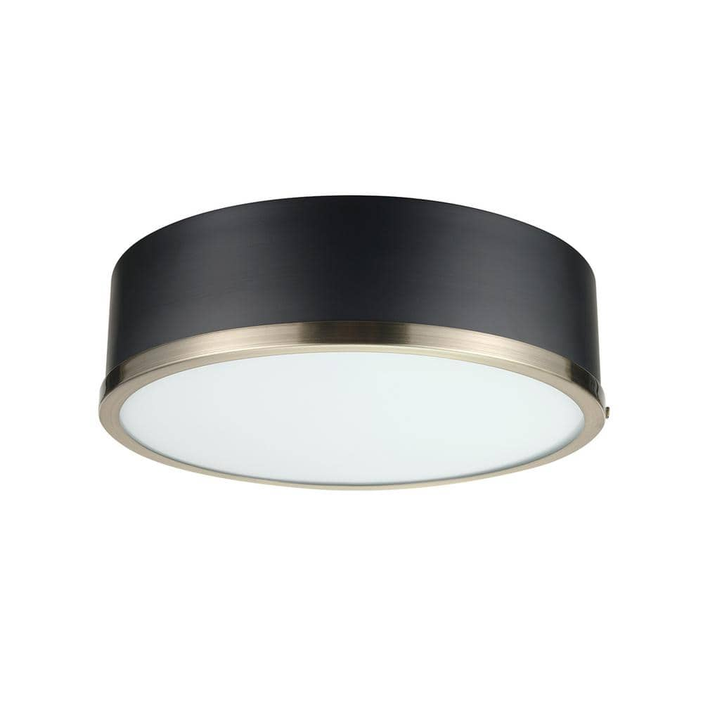 Globe Electric Selina 14 in. 2-Light Matte Black Flush Mount Ceiling Light with Frosted Glass Shade