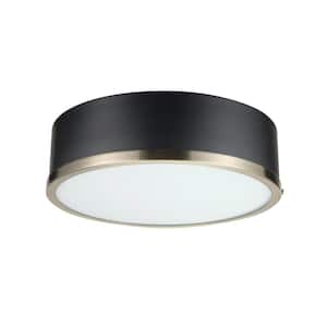 Selina 14 in. 2-Light Matte Black Flush Mount Ceiling Light with Frosted Glass Shade