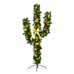 6 ft. Pre-Lit Cactus Artificial Christmas Tree with LED Lights and Ball Ornaments