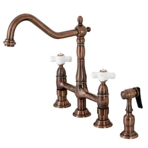 Heritage 2-Handle Bridge Kitchen Faucet with Side Sprayer in Antique Copper
