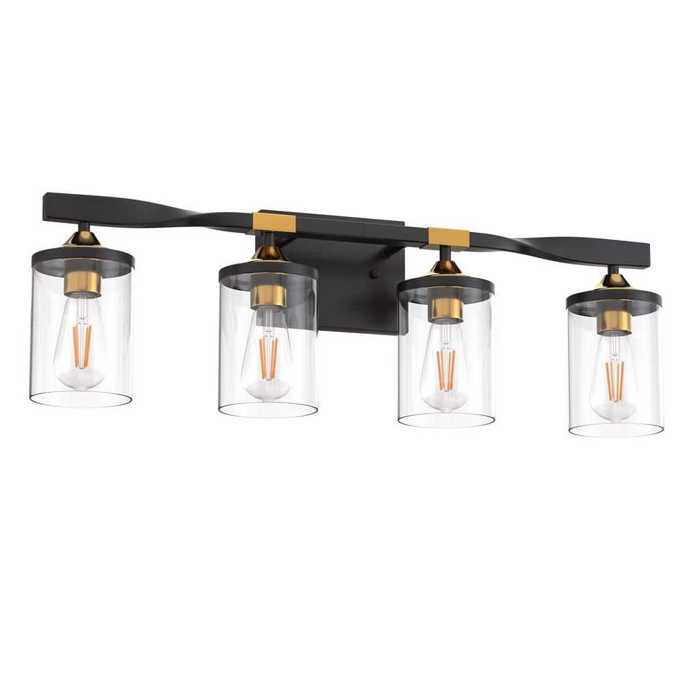 26 in. 4-Light Vanity Light in Black and Gold with Clear Glass Shades for Bathroom price history on PriceWatchPro