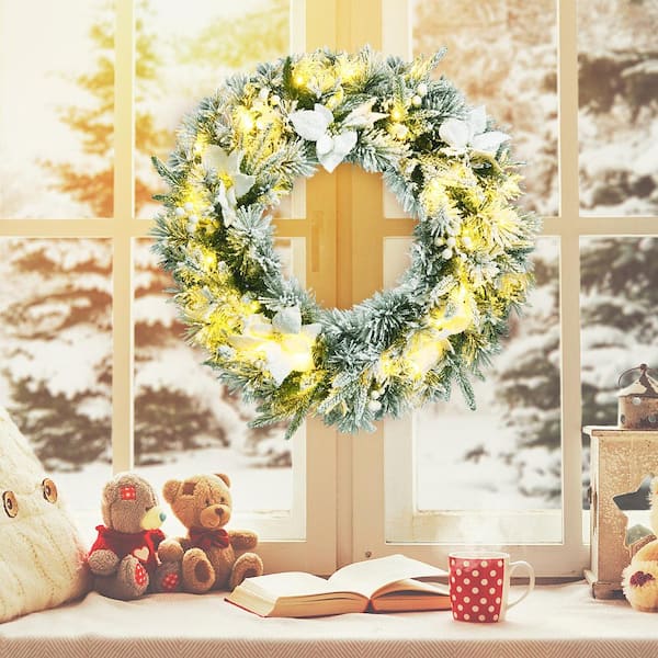 Light-Up White Winter Wreath Christmas Decoration | Halloween Express