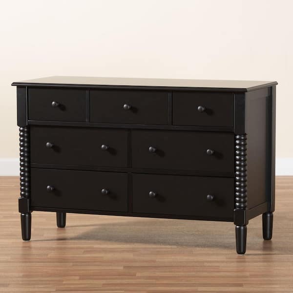 baxton studio luminescence wood contemporary upholstered dresser black Braith Spindle 7-Drawer SHEIN ICON Women's Spaghetti Fabric_Silk or contemporary dressing areas. Size:3X-Large
