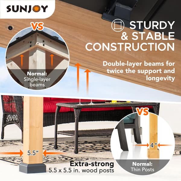 Sunjoy Macie Outdoor Patio 13 ft. x 15 ft. Brown Wooden Frame