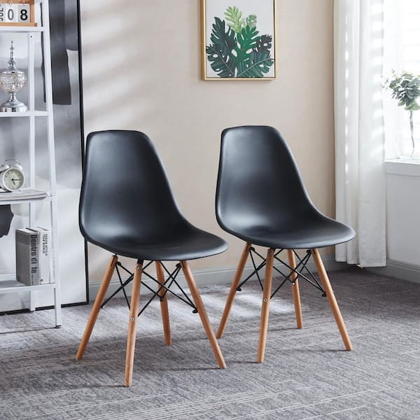 Zeus & Ruta Natural and Black Plastic Outdoor Dining Chairs, Set of 2