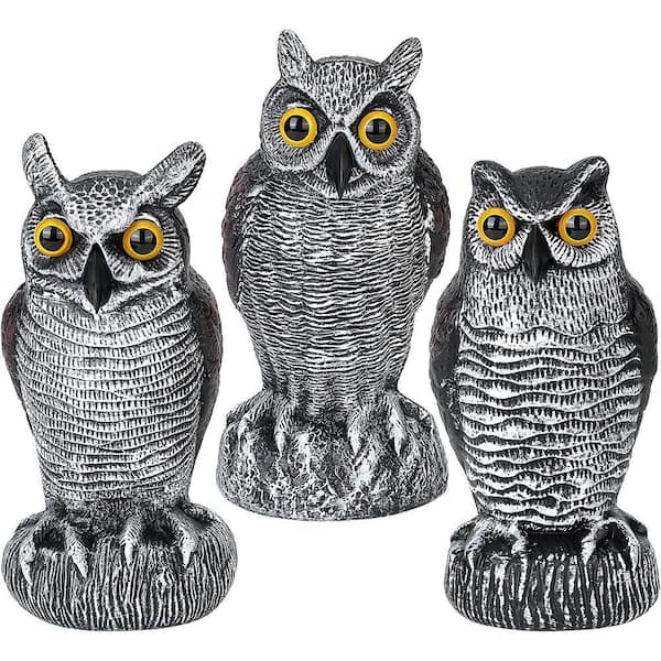 3-Pack Owl Decoys for Bird Deterrent - Weatherproof Bird Repellent Devices