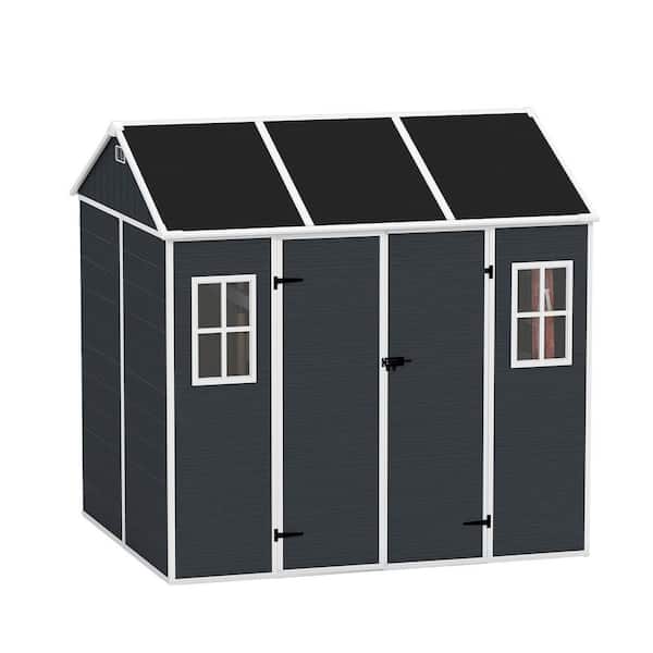 8 ft. W x 7 ft. D Resin Storage Shed with 2 Windows  Doors Plastic Shed with Floor  Foundation Dark Gray (56 sq. ft.)