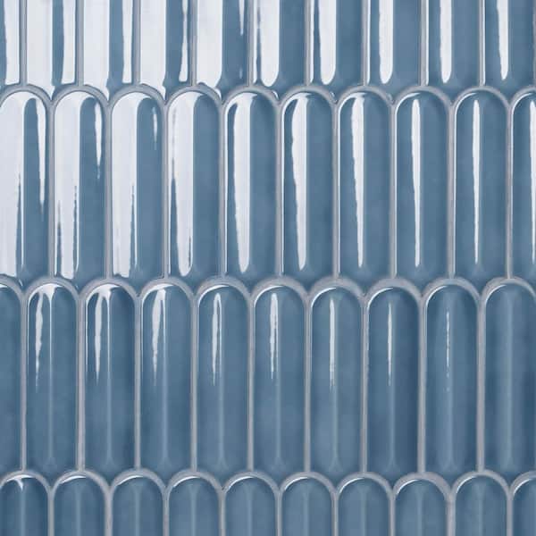 Medley Feather Coastal Blue 11.41 in. x 12.87 in. Glossy Ceramic Mosaic Wall Tile (1.01 sq. ft./Each)