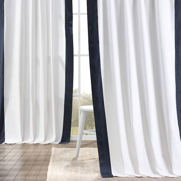 Exclusive Fabrics Furnishings Warm Off White Dark Navy Solid Rod Pocket Room Darkening Curtain 50 In W X 84 L Prct Vc1713 Exclusive Fabrics Furnishings Warm, Off White Curtains With Navy Trim