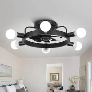 21 in. Indoor Black Ship Wheel Design Low Profile Ceiling Fan with Lights and Remote