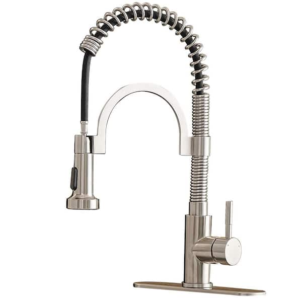 BWE Single-Handle Pull-Down Sprayer 2 Spray High Arc Kitchen Faucet in Brushed Nickel
