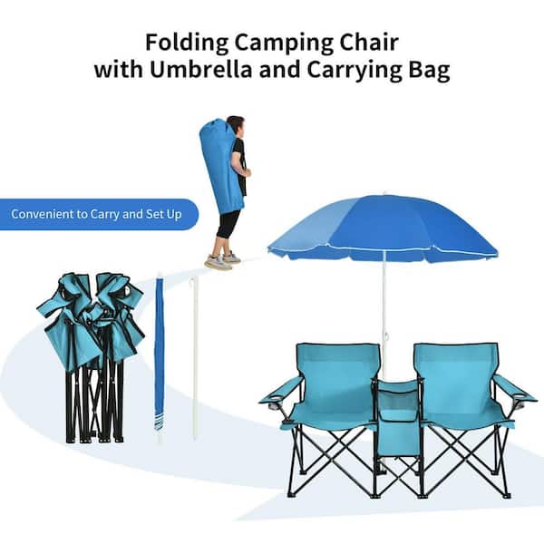 Beach Umbrella With Double Chairs Set Folding Camping Portable Picnic Furniture 
