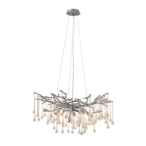 Teardrop 10 Light Polished Chrome Crystal Chandelier for Living or Dining Room with No Bulbs Included