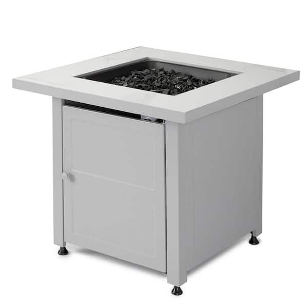 30 in. Gas Fire Pit Table with Cover, Black Glass