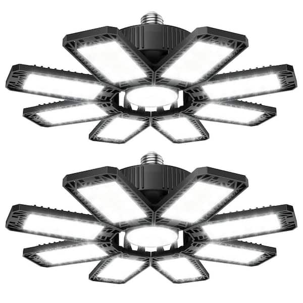 240W LED Garage Light 2 Pack, 24000lm Ceiling Light with 8 Adjustable Panels, 6500K Daylight for E26 E27 Socket