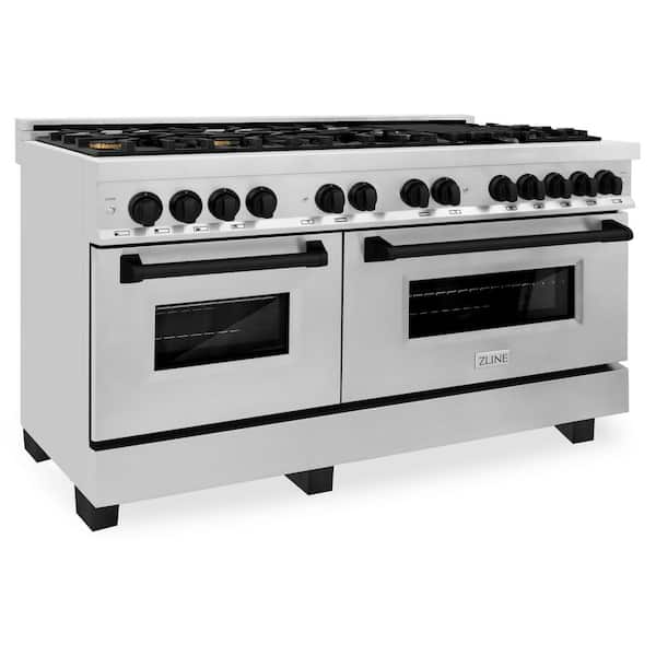 ZLINE Kitchen and Bath Autograph Edition 60 in. 9 Burner Double Oven Dual Fuel Range in Stainless Steel and Matte Black