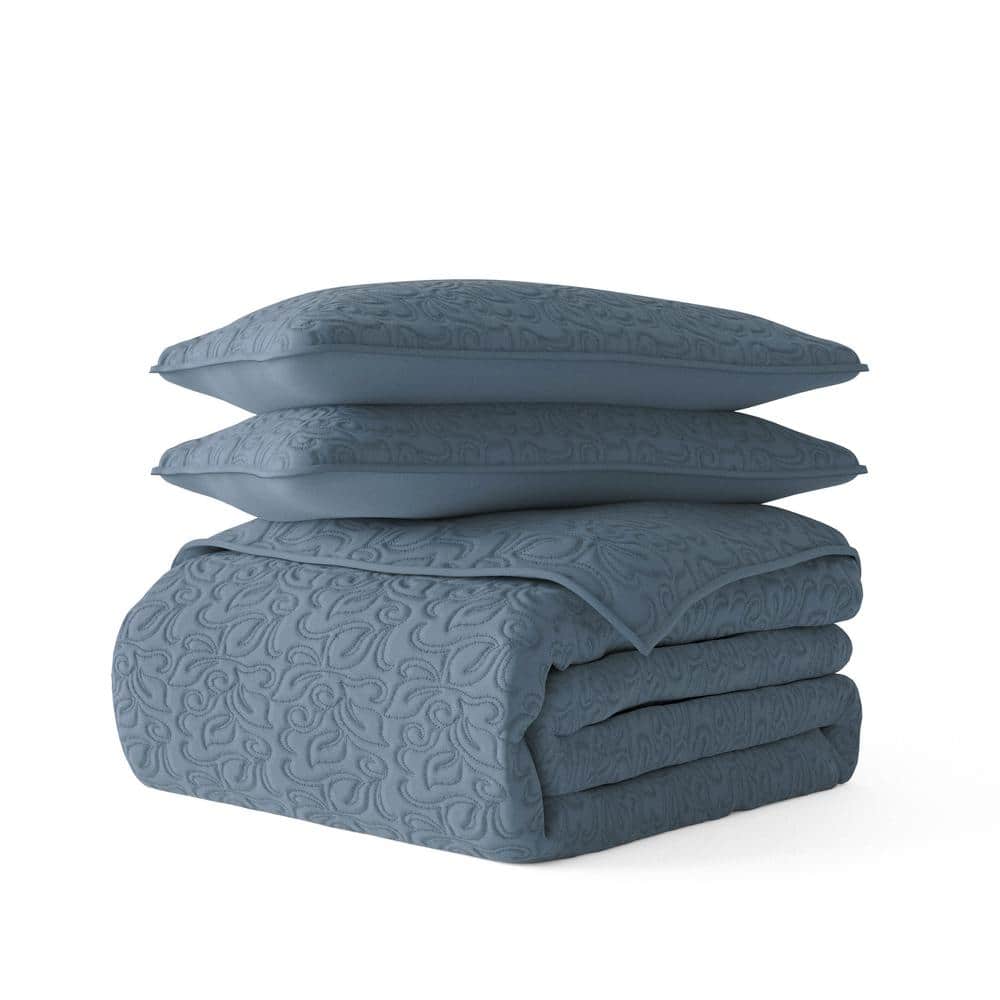 Dusk Blue Microfiber Full Reversible Quilt Set