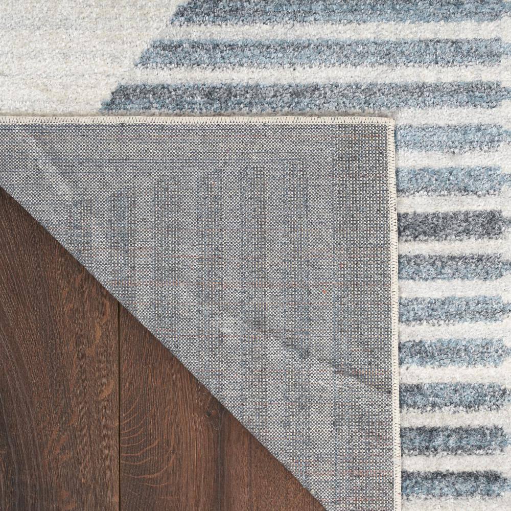 Astra Ivory Blue Machine Washable Geometric 4' x 6' Area Rug