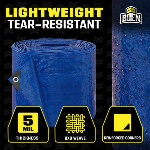BOEN 20 ft. W x 10 ft. L Blue Poly Tarp Cover Waterproof
