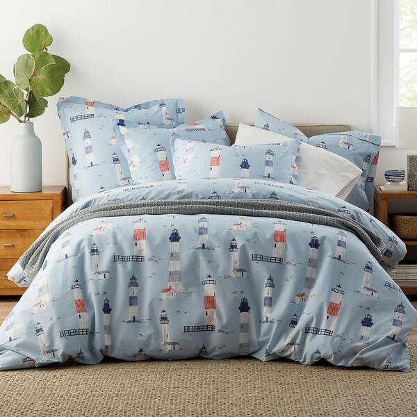 The Company Store Nantucket Lighthouse Multicolored Cotton Percale King Duvet Cover