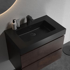 24 in.W x 18.1 in.D x 25.2 in.H Floating Bath Vanity in Rose Wood with One-Piece Black Sink Basin Top
