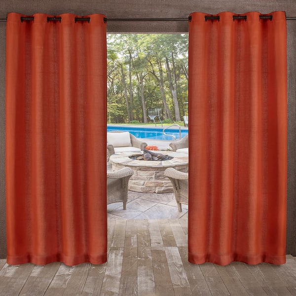 EXCLUSIVE HOME Delano Mecca Orange Solid Light Filtering Grommet Top Indoor/Outdoor Curtain, 54 in. W x 108 in. L (Set of 2)