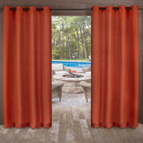 EXCLUSIVE HOME Delano Mecca Orange Solid Light Filtering Grommet Top Indoor/Outdoor Curtain, 54 in. W x 84 in. L (Set of 2)