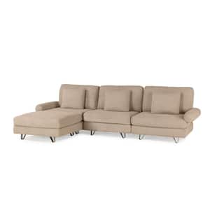 Transformer Couch 196 in. Round Arm Polyester Long Couch Washable Covers Modular Sofa in. Sand