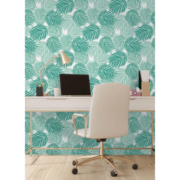 Stay Palm Leaf Blue Vinyl Peel and Stick Wallpaper Sample