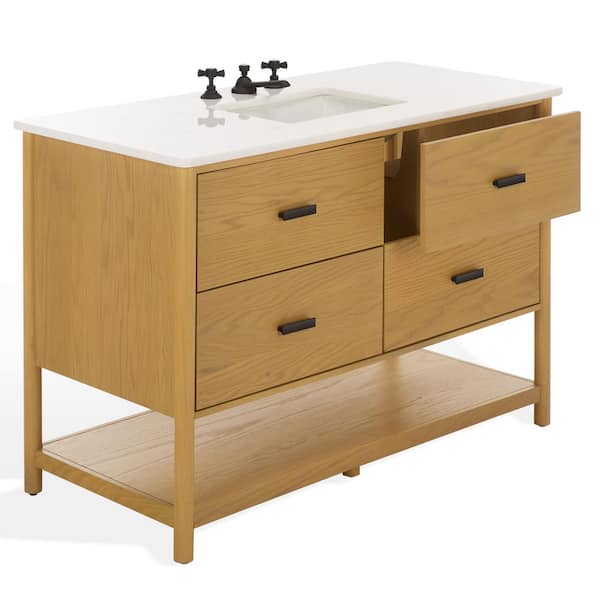 Jaylessa 48 in. Single Sink Natural Bath Vanity with White Marble Top