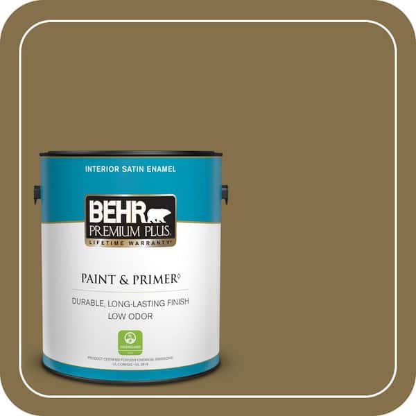 BEHR PREMIUM PLUS 1 gal. #350F-7 Wild Mushroom Satin Enamel Low Odor Interior Paint & Primer