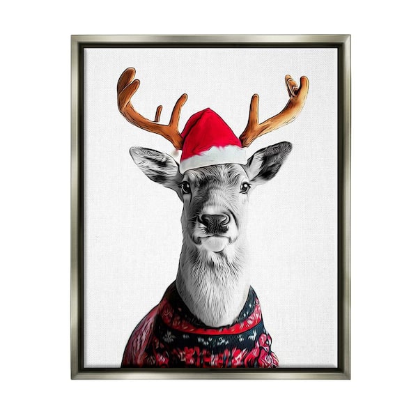 Stupell Industries Deer in Holiday Sweater by Annalisa Latella 1-Piece Floater Frame Graphic Print Animal Poster Art Print 21 in. x 17 in.