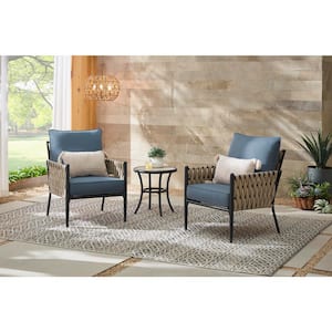 Dockview 3-Piece Metal Outdoor Patio Bistro Set with CushionGuard Blue Cushions