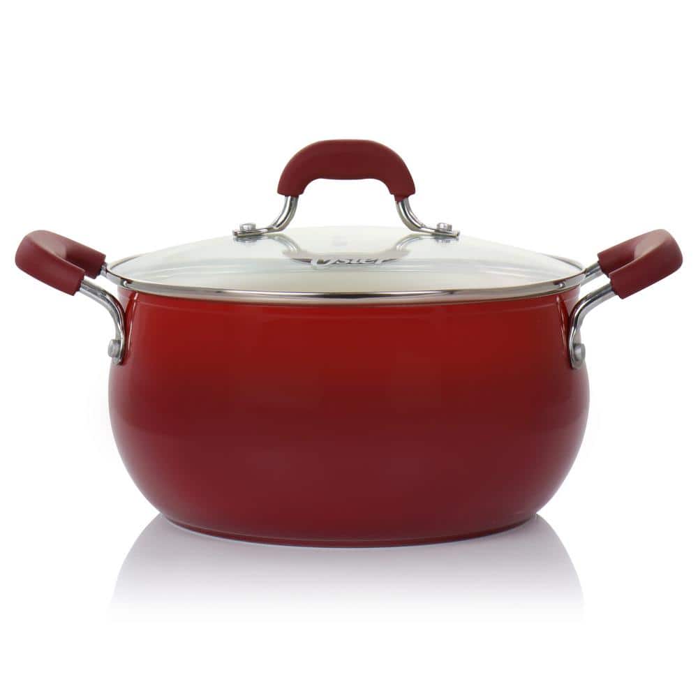 Red Aluminum Non-Stick 8-Piece Cookware Set with Enamel