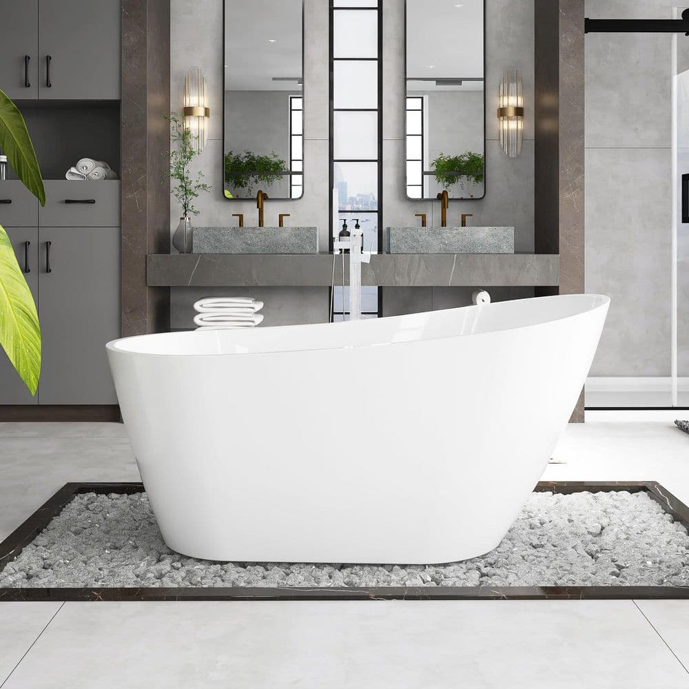 59 in. x 31 in. Acrylic Freestanding Soaking Bathtub with Overflow and Drain Glossy White price history on PriceWatchPro