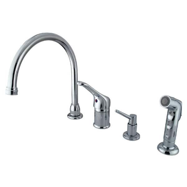 Kingston Brass Wyndham Single-Handle Deck Mount Widespread Kitchen Faucets with Sprayer and Soap Dispenser in Polished Chrome