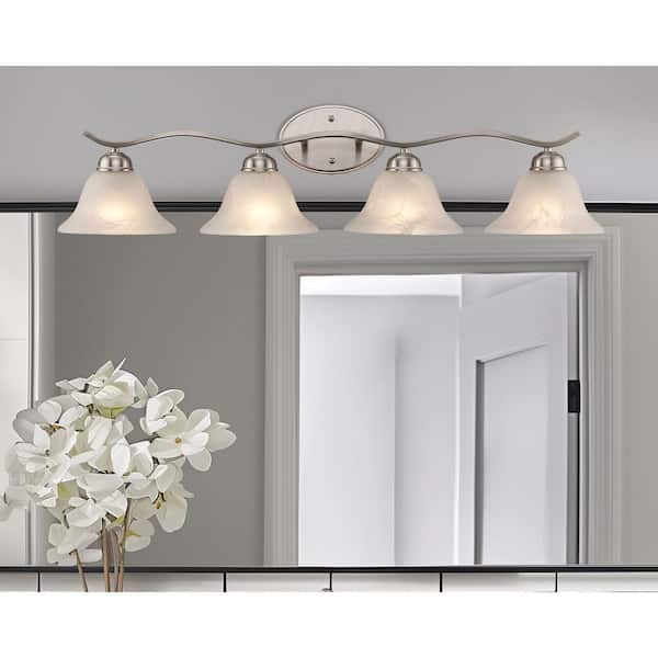 Hollyslope 35 in. 4-Light Brushed Nickel Bathroom Vanity Light Fixture with Marbleized Glass Shades