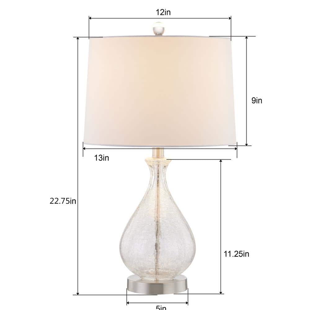 Clear Glass Teardrop Table Lamp Set with White Linen Shade
