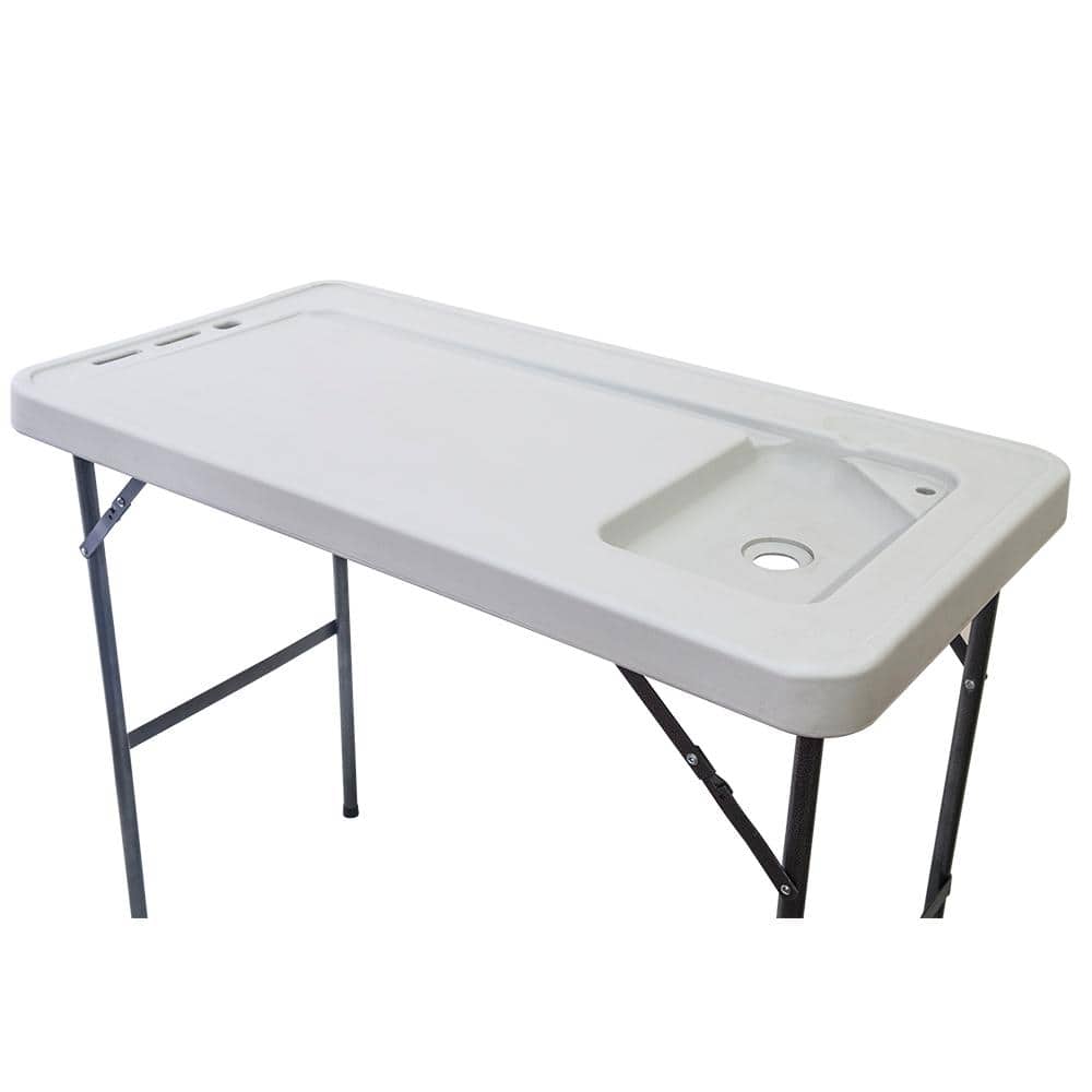 White HDPE Folding Fish Cleaning Table with Sink and Spray Gun