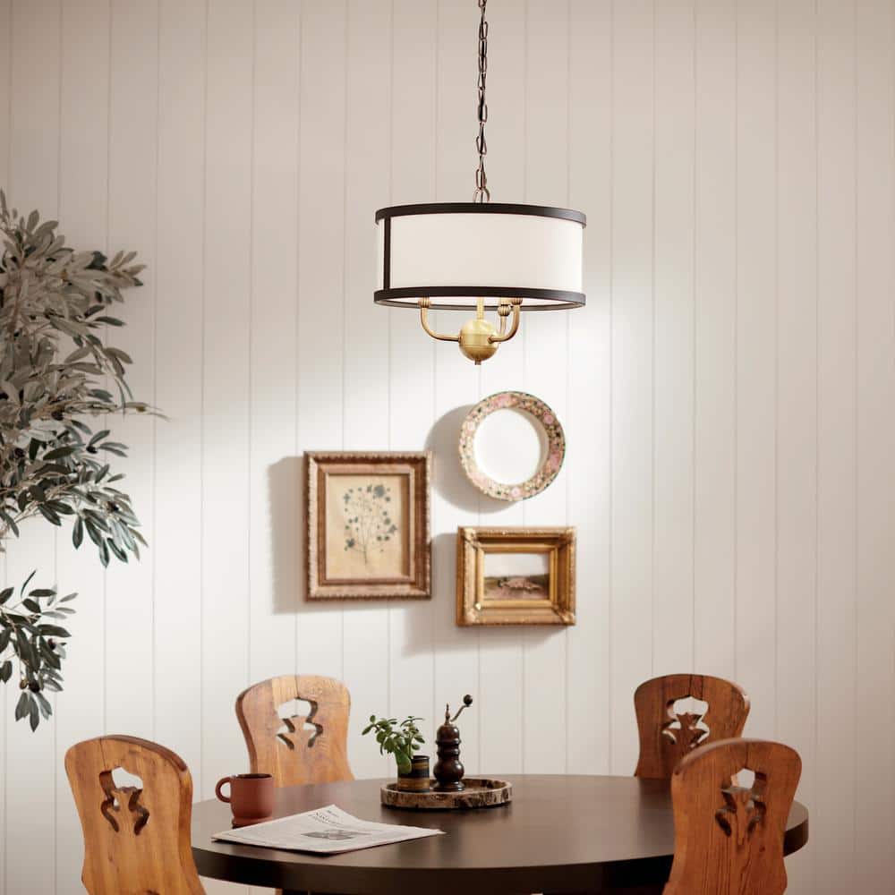 Natural Brass Mini Drum Chandelier with White Shade