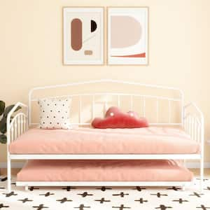 Sqasa Twin Daybed with Twin Trundle, Metal, White