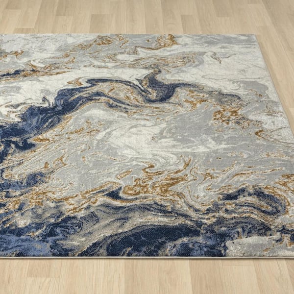 Luxe Weavers Marble Swirl Abstract Area Rug, Blue 5x7